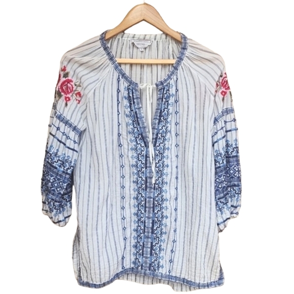 JOHNNY WAS WORKSHOP Shea Peasant Blouse S Shirt Santori Stripes ANTHROPOLOGIE - Picture 11 of 16